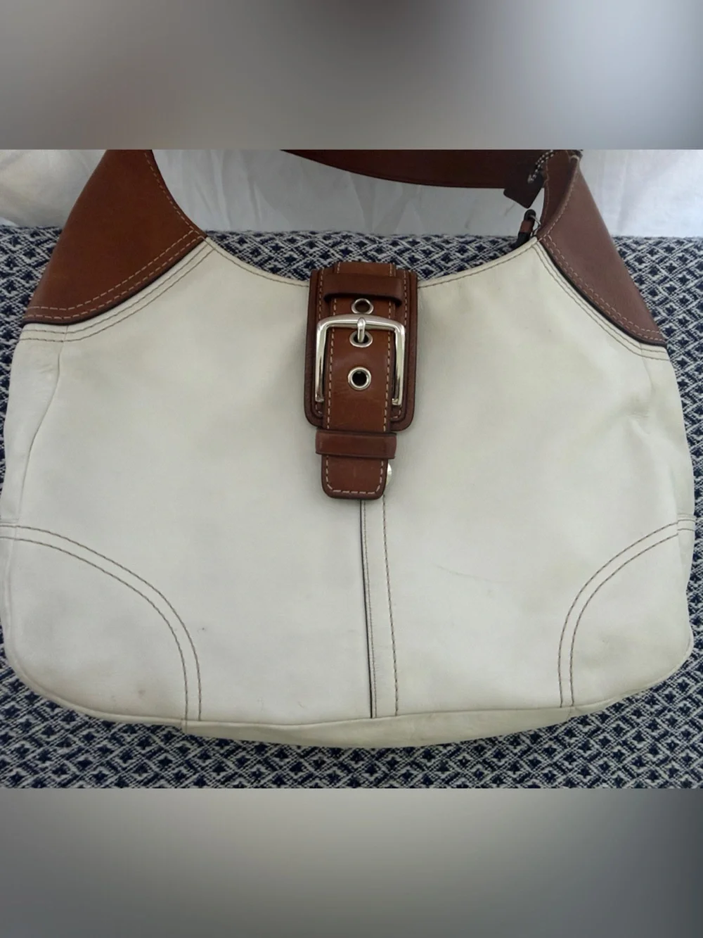 Vintage Coach Hamilton Soho Hobo Bag White Leather Silver Buckle F11197 Y2K